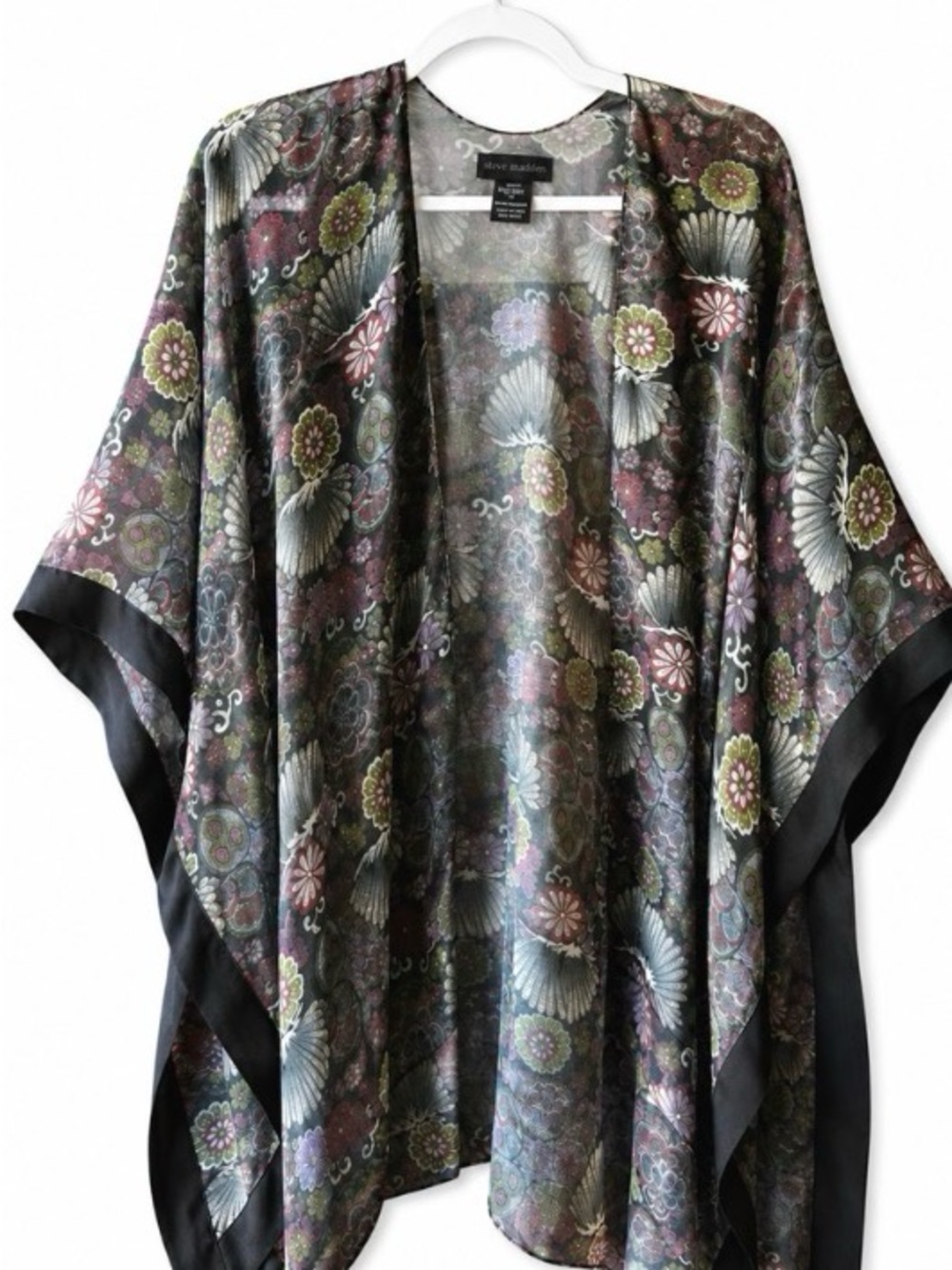 Steve Madden Floral Sheer Kimono in Black and Multi-Color